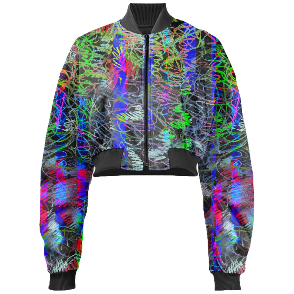 Neon acid daring glitch scribbles pattern with crayons on dark background