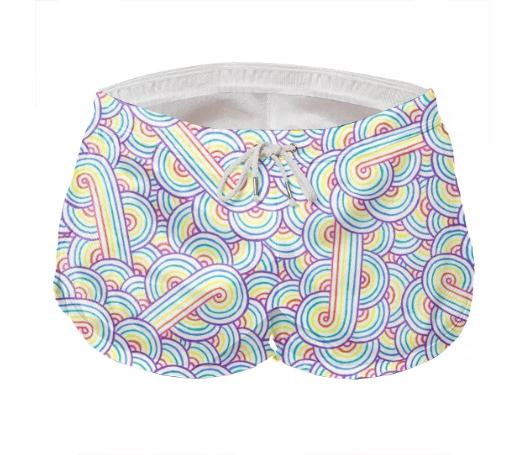 Rainbow and white swirls doodles Mens Short Shorts