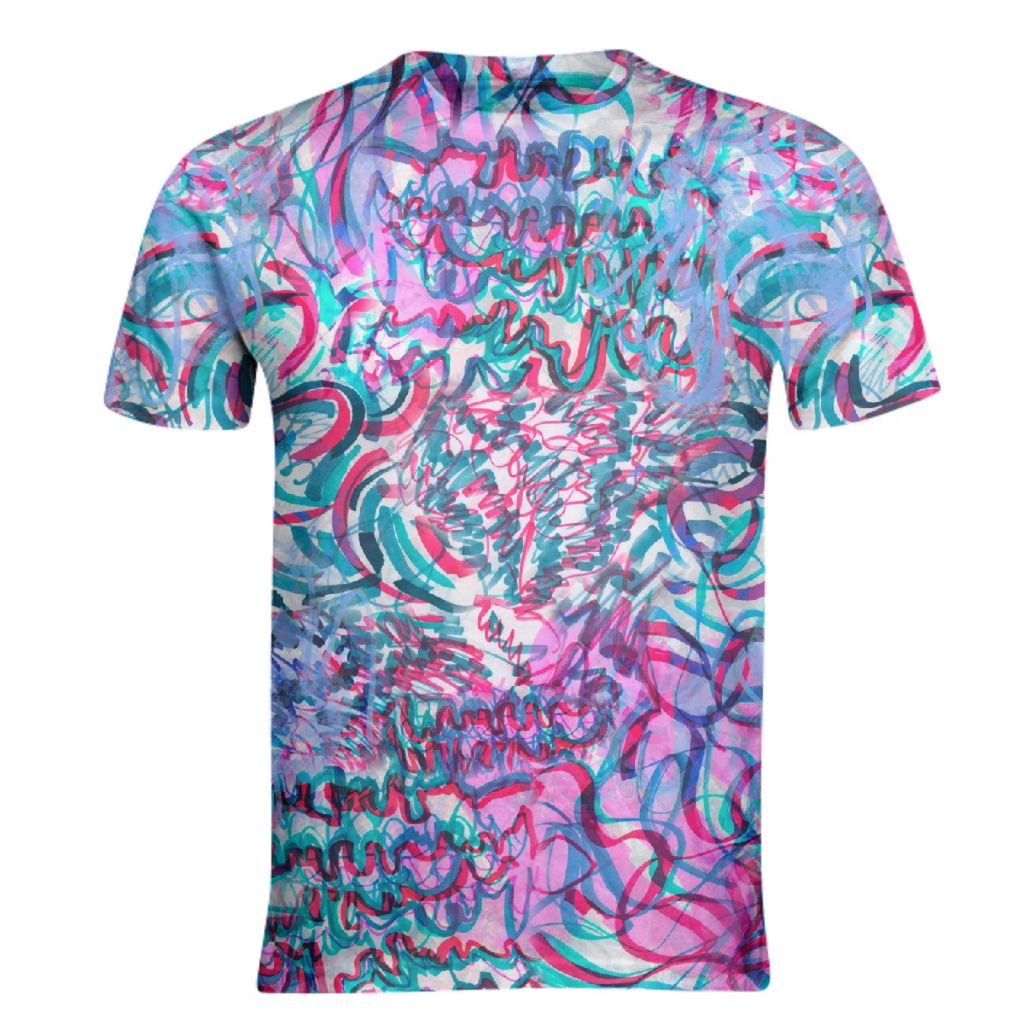 Pink blue neon graffiti pattern with hand drawn markers scribbles