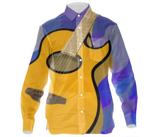 Guitar Mens Long Sleeve Button Down