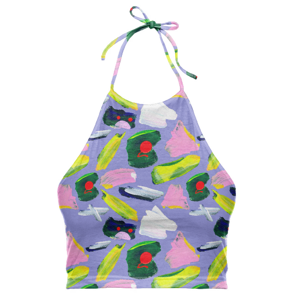 Hand painted pouting kitty neon yellow pink green and red