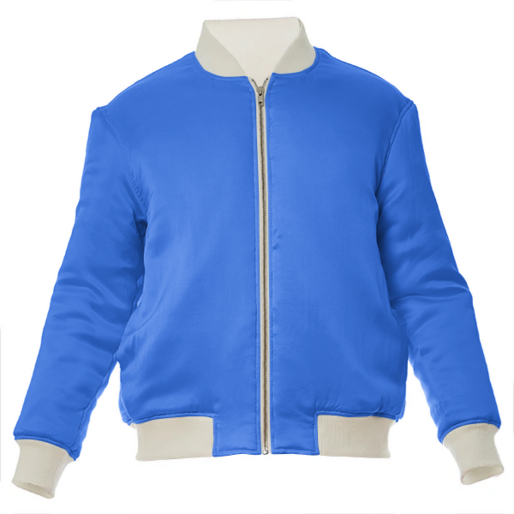 color deep electric blue VP silk bomber jacket