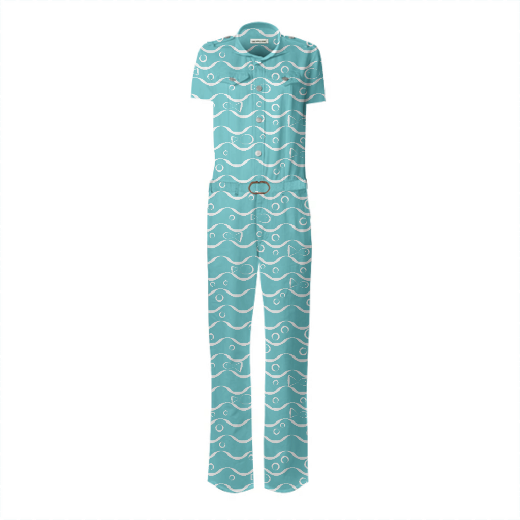 Sea and Fish Belted Jumpsuit