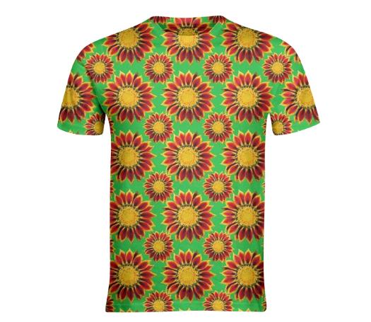 Red Flowers on Green T shirt
