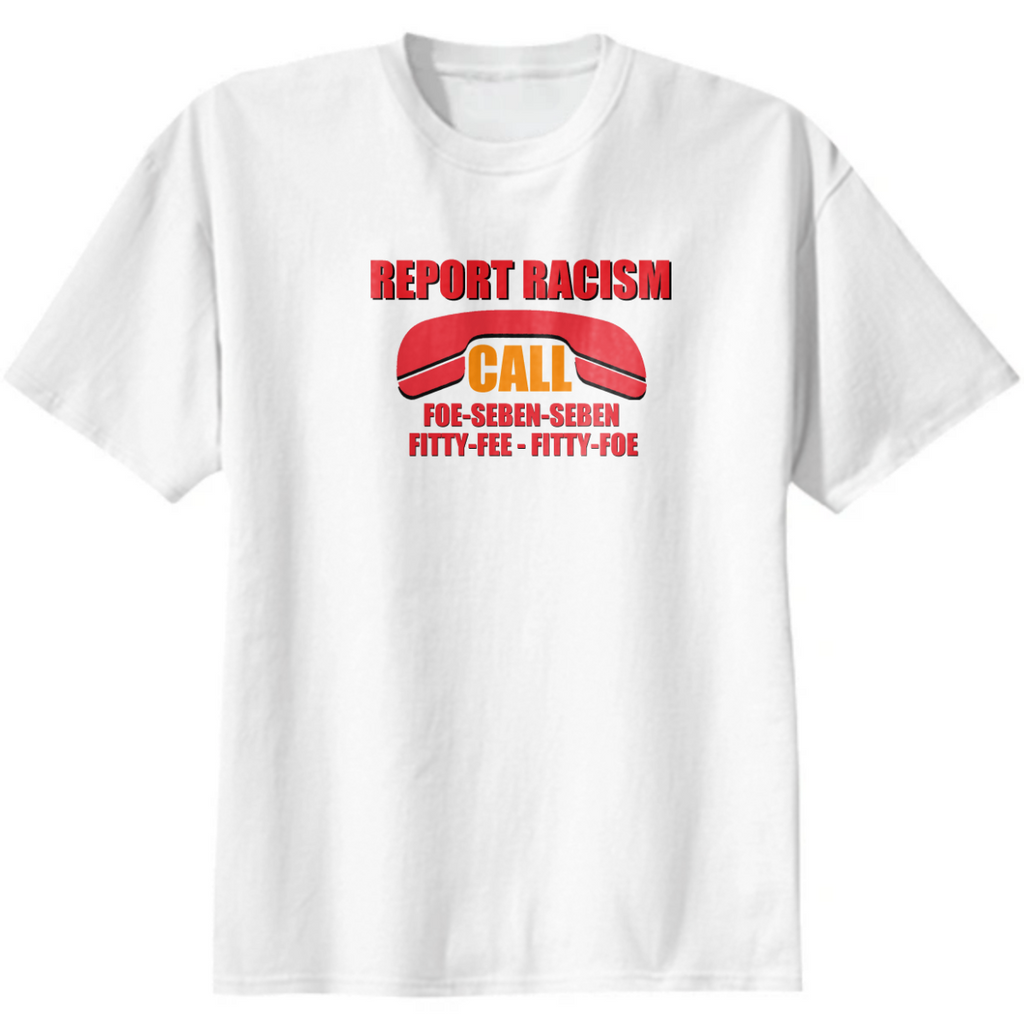 report racism call parody logo