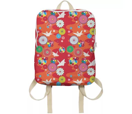 Red Kimono Print Backpack