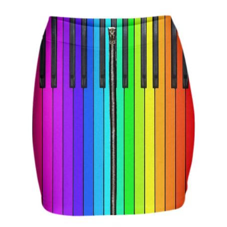Rainbow Piano Keys Held Mini Zip Skirt