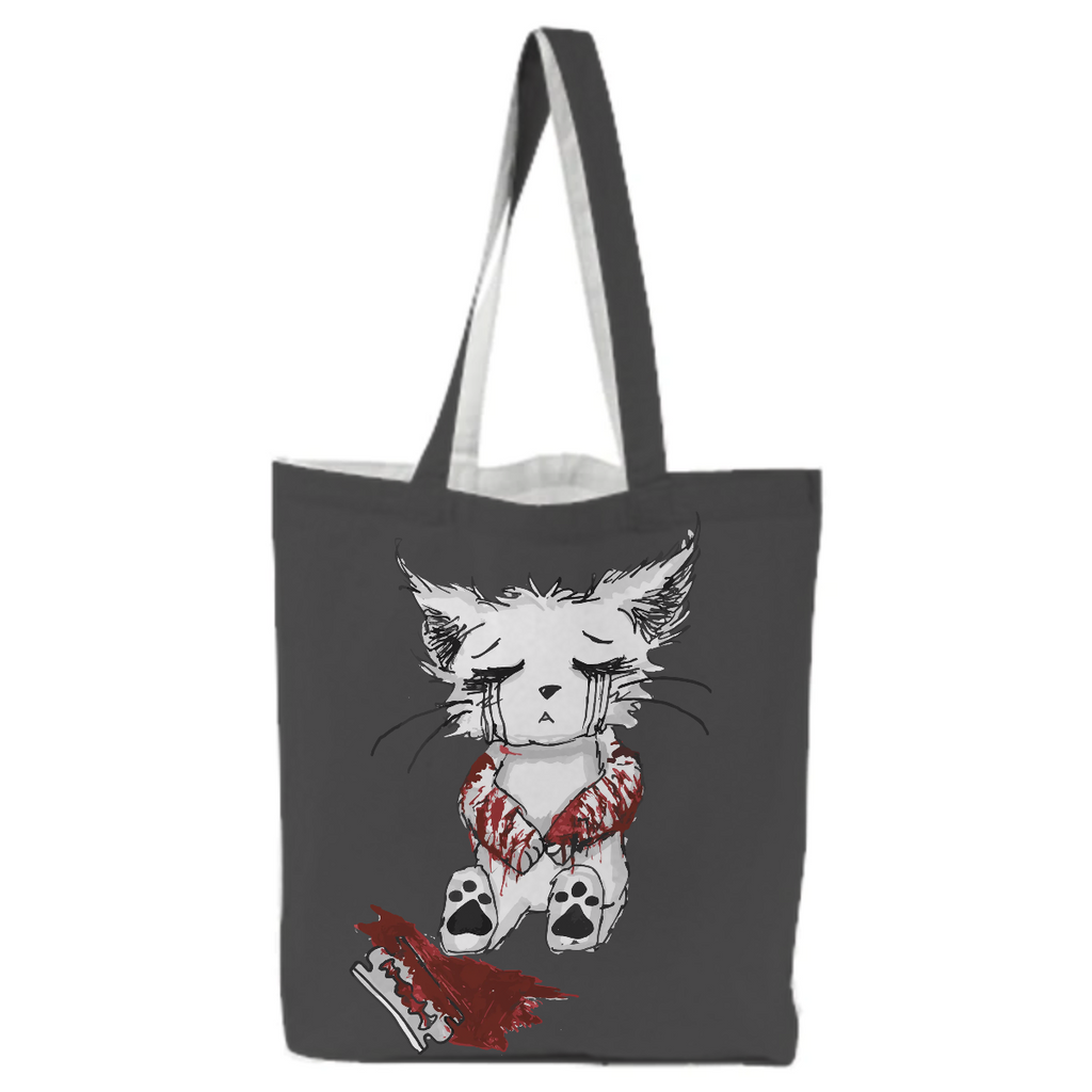 Gore bloody creepy horror kitty cat depression mental healt pain suffer sad tote bag