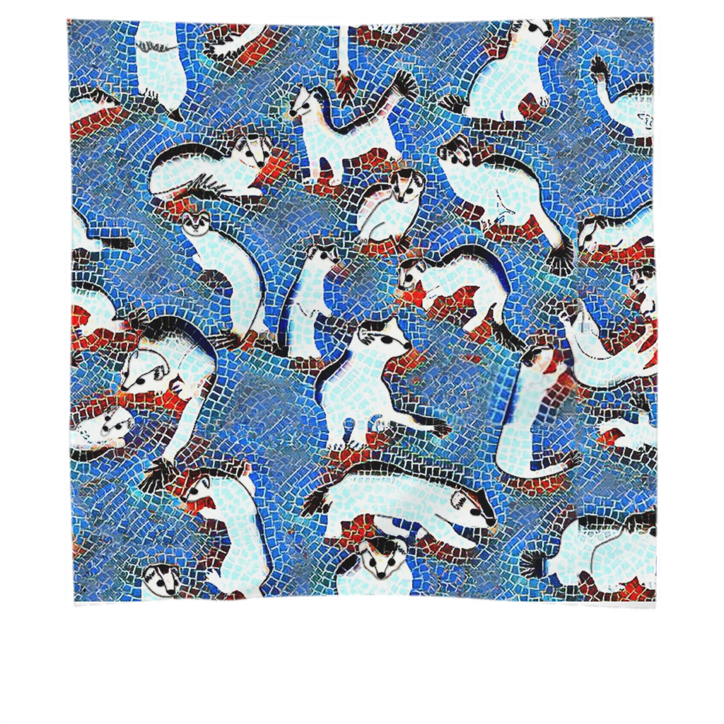 funny weasels, ermine, marten, kawaii, cute animals, fluffy, mosaic, geometry, blue