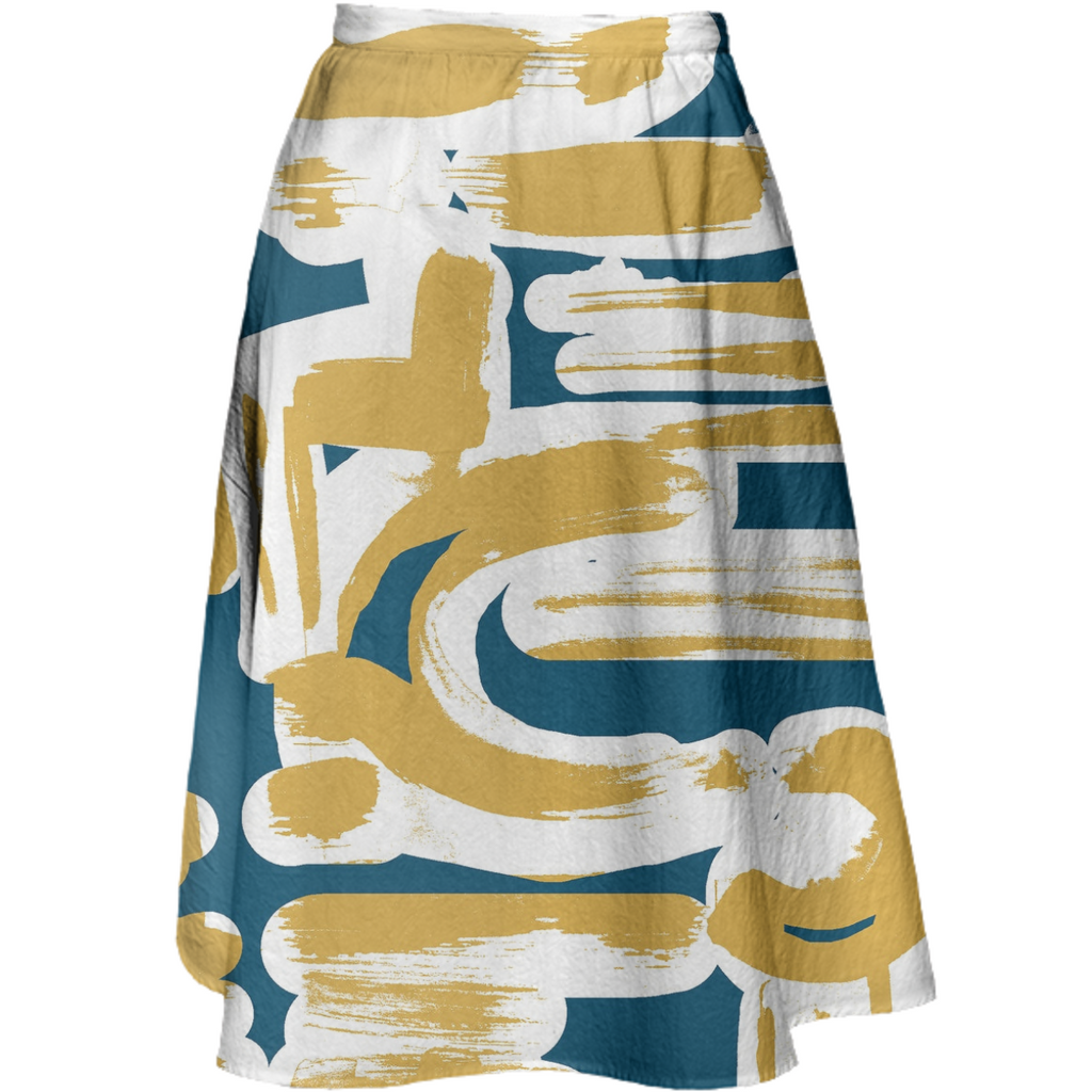 Teal and mustard abstract skirt