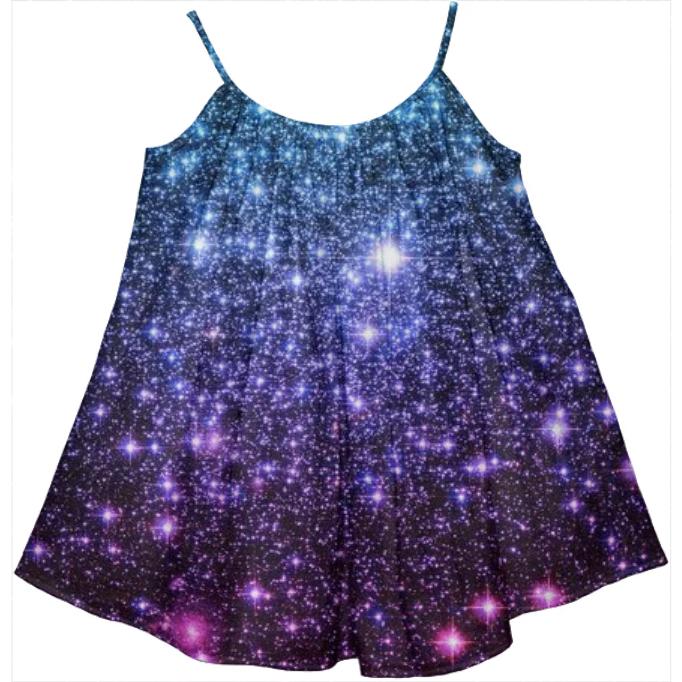 GALAXY STARS TEAL PURPLE PINK GIRLS DRESS