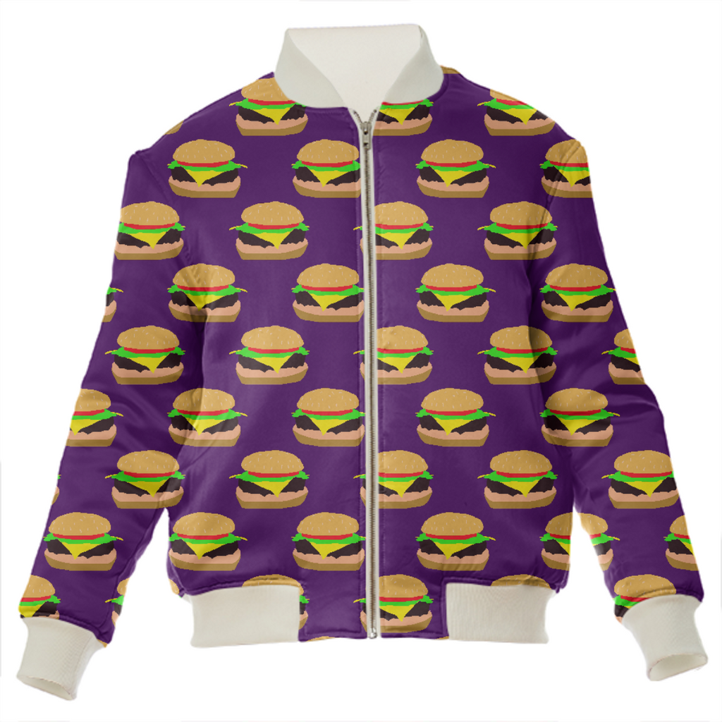 Cheeseburger Pattern Silk Bomber Jacket