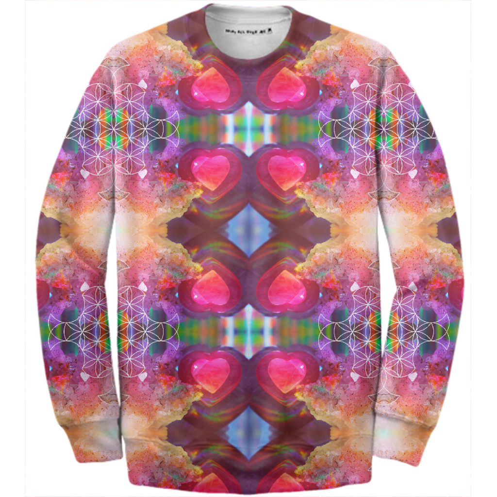 rainbow amethyst and rose quartz crystal rainbow mandala ~ cotton sweatshirt ~ style 02