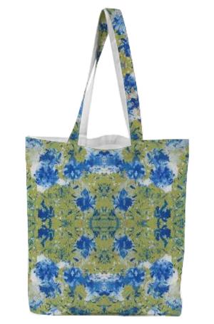 Green blue white with gold accents abstract floral pattern