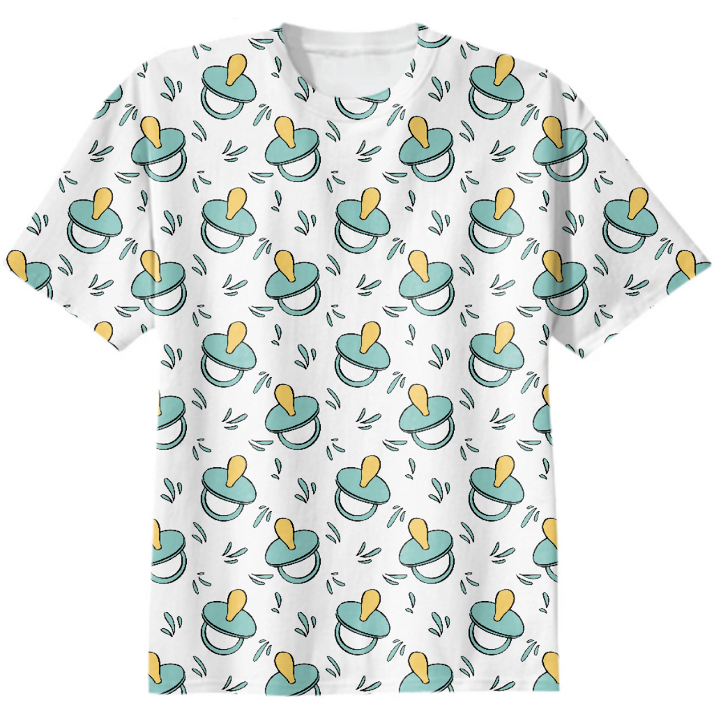 Baby seamless pattern. Children items in cartoon style. Hand drawn baby pacifier. Baby shower, birthday party backdrop.