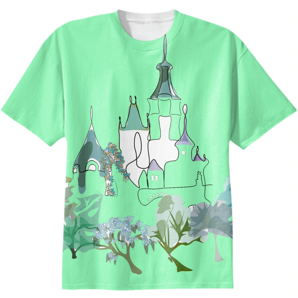 line art, mint, garden, one city hill, monochrome, minimalism, sunny city