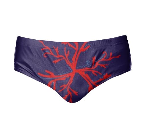 Speedo with handdrawn Red stylish Coral on blue