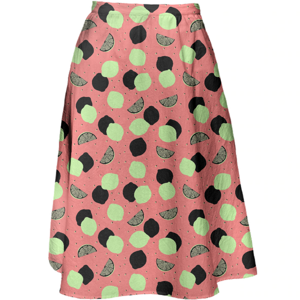 Black Shadowed Lime Midi Skirt