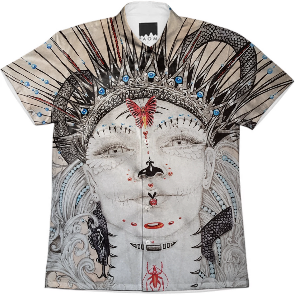 Day of the dead dia de los muertos hand drawn portrait viking inspired snakes butterfly