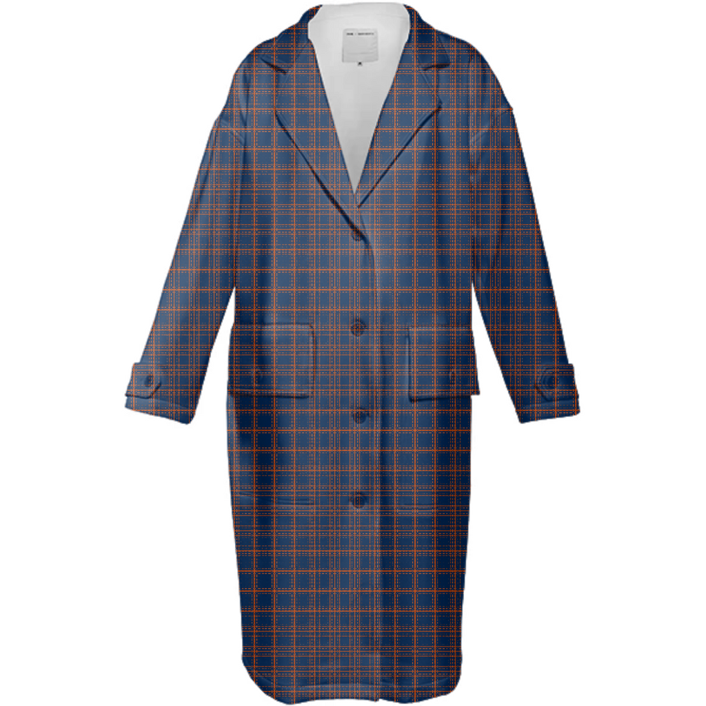 Navy and Orange Check Trench Coat