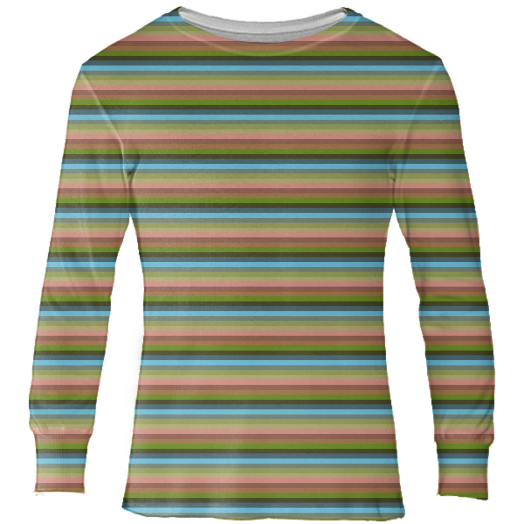 Retro Long Sleeve Striped Shirt Blue Green Pink Stripes Lines