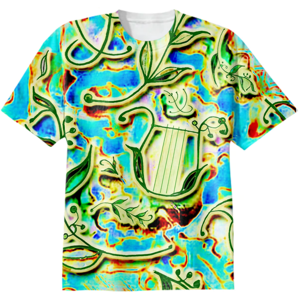 laurel branches, lyre, inspiration, symbol of the muse, green , white, laurel , branches, pattern, spring, delicate , highlighted , blue ,green