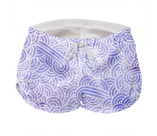 Lavender and white swirls doodles Mens Short Shorts