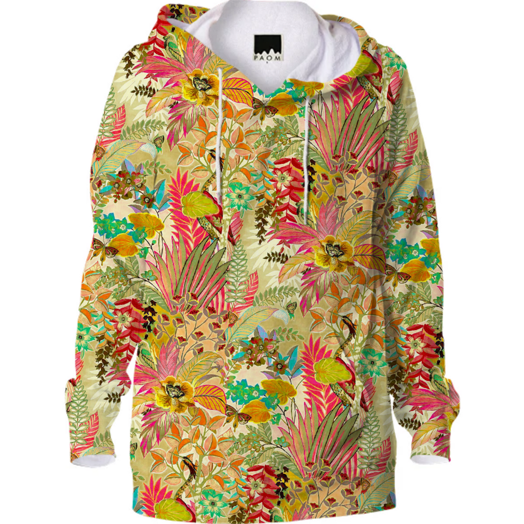 tropical birds of paradise vintage wallpaper floral nature jungle pattern hoodie