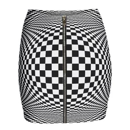 Optical Illusion Checkers Held Neoprene Mini Zip Skirt