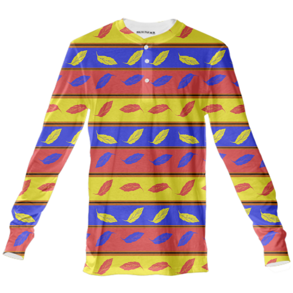 Red Yellow Blue Leaves Henley Shirt