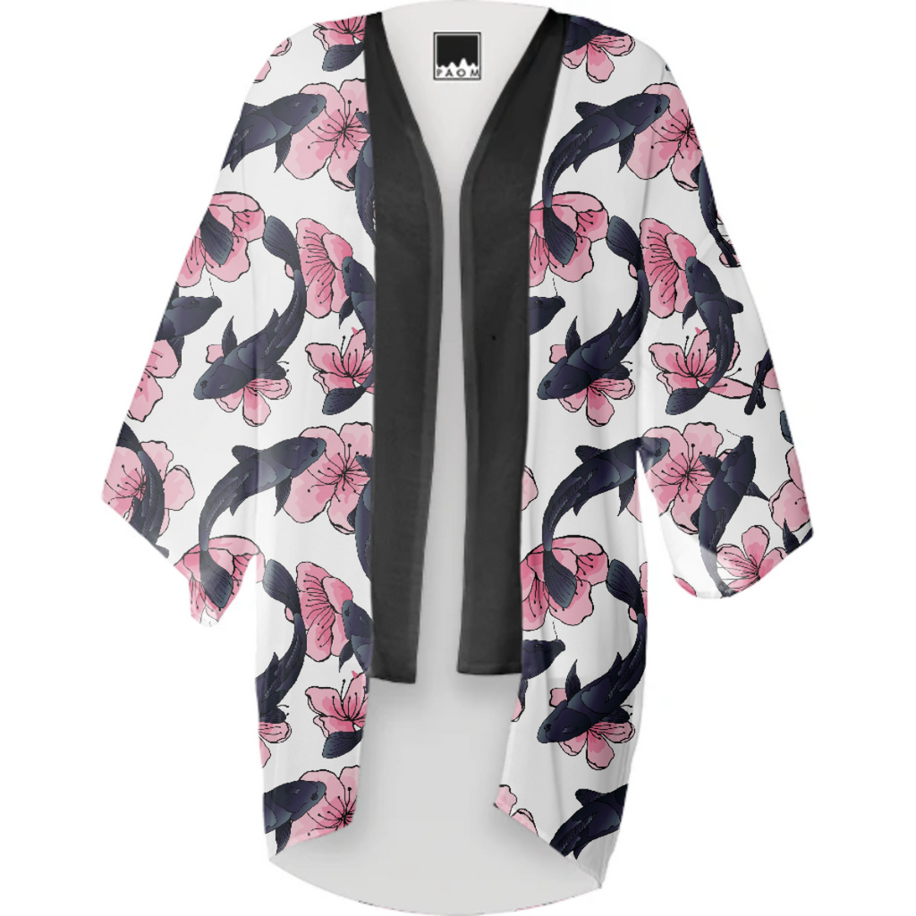 Oriental Black and Pink Koi Pattern