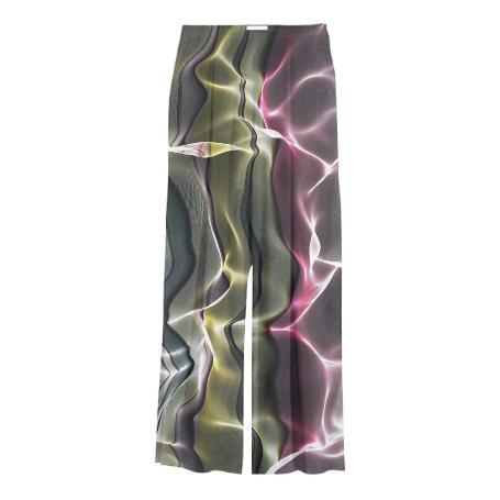 Abstract Crumpled Light Waves Held Chiffon Slacks