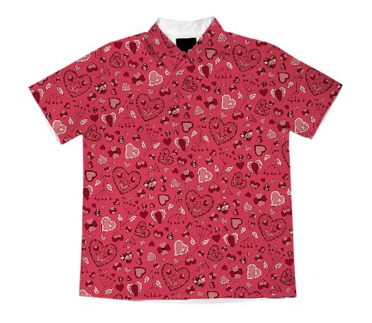 Pink flowers and hearts short sleeve blouse