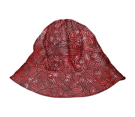 Red and black swirls doodles Kids Bucket Hat