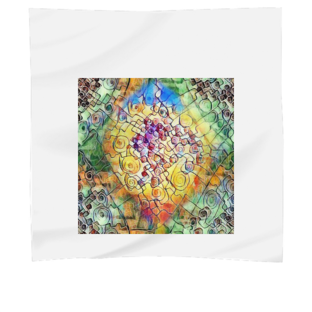 abstract handkerchief art, multicolor watercolor, lines, spirals, rhombuses,