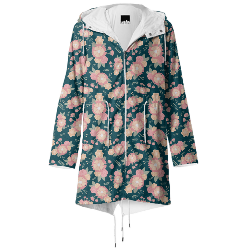 pink and peach floral pattern rain coat