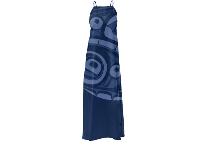 poly twill maxi dress eagle drum