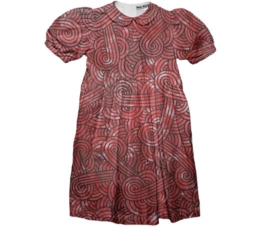 Red and black swirls doodles Kids Party Dress