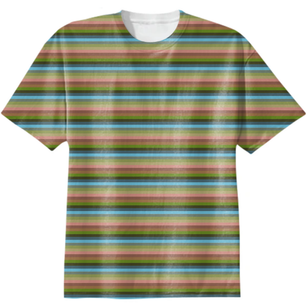 Retro Striped Shirt Blue Green Pink Stripes Lines