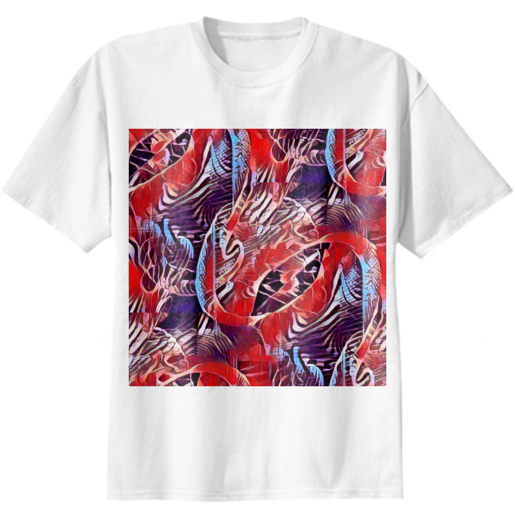 tiger  year trend color art, abstract spirals, and lines black, white, blue, red, heart,