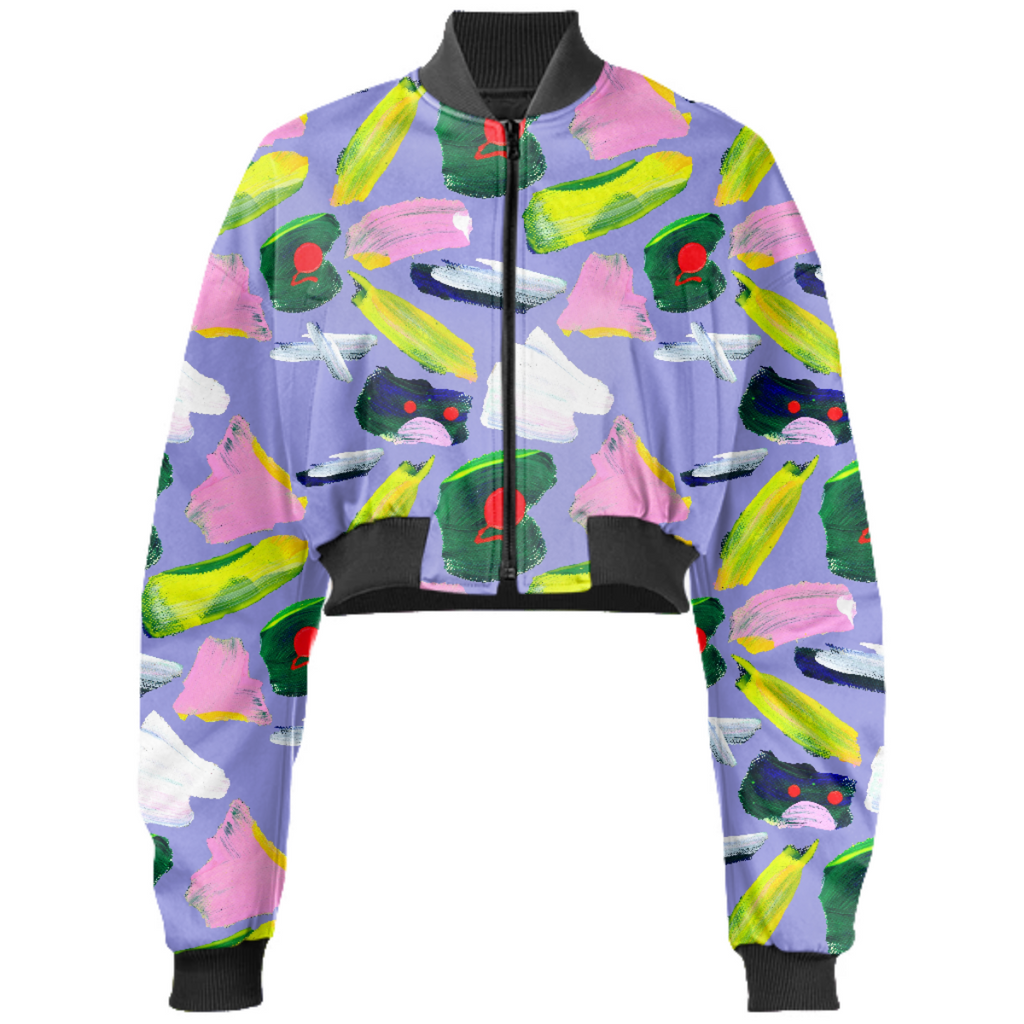 Pouting kitty hand painted yellow blue and red on purple