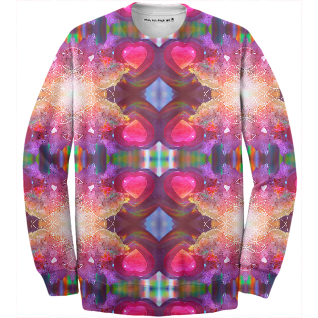 rainbow amethyst and rose quartz crystal rainbow mandala ~ cotton sweatshirt ~ style 01