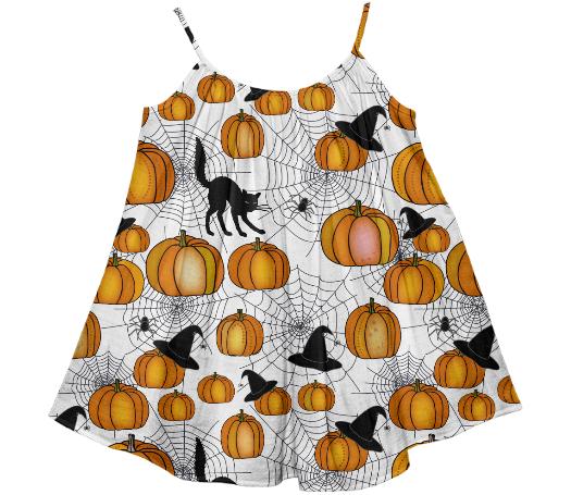Old Fashioned Halloween w Orange Pumpkins Kids Tent Dress