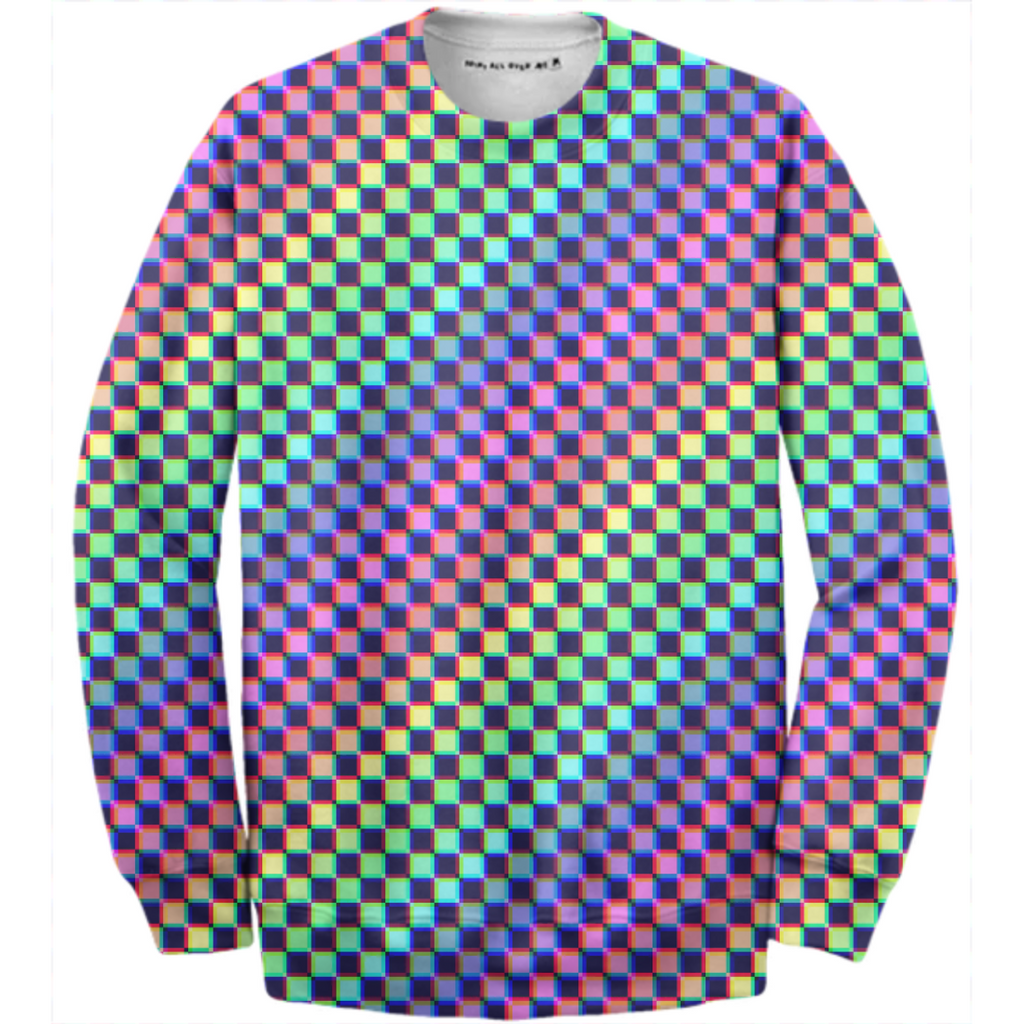 rainbow glitch blocks on dark blue