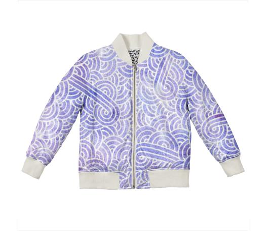 Lavender and white swirls doodles Kids Bomber Jacket