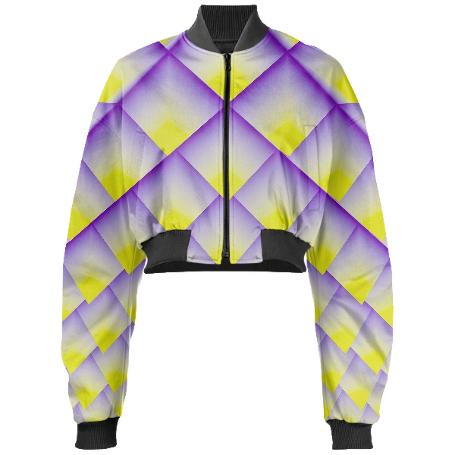 Abstract Purple and Yellow 3d Pyramids Held Cropped Bomber Jacket