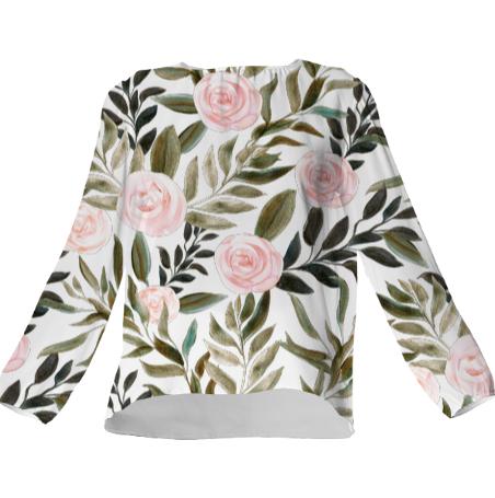 Silk top with roses pink white