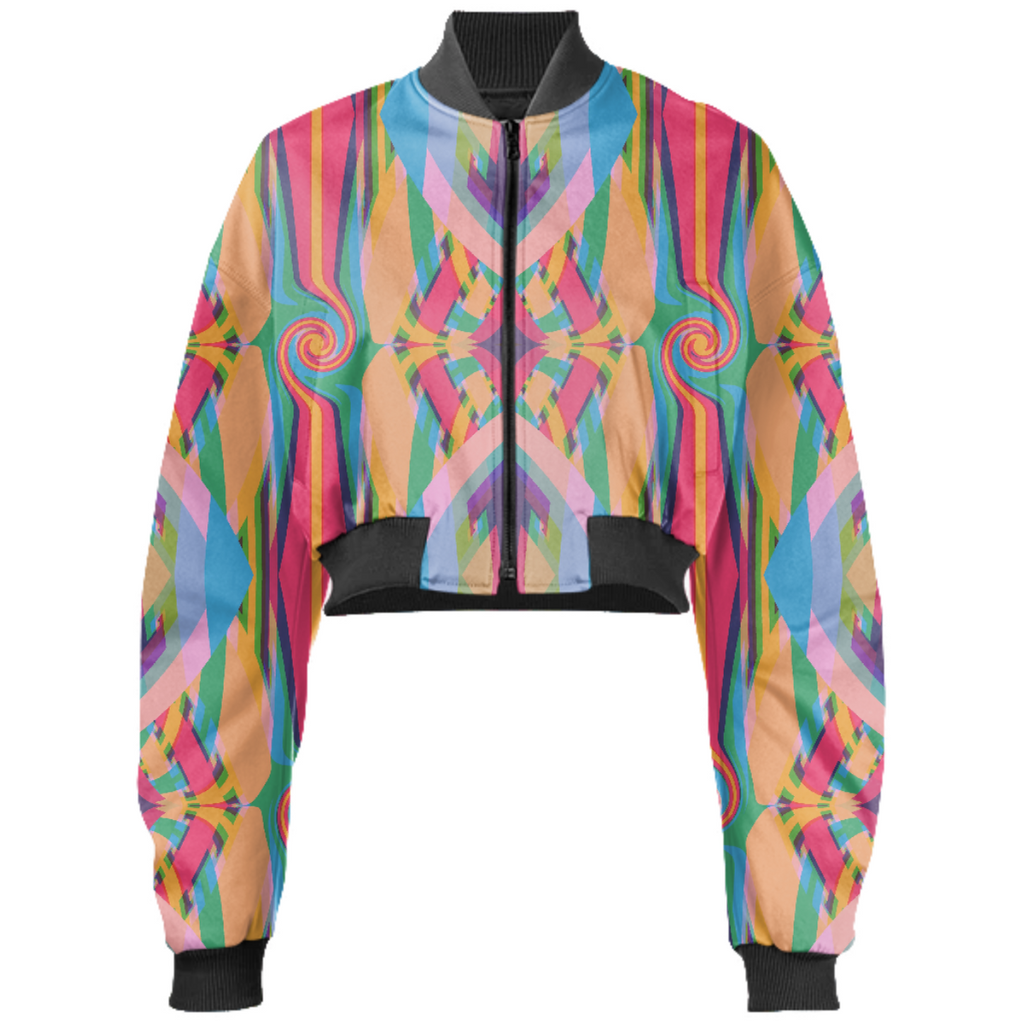 Abstract Colorful Swirls and Arrows Gabriel Held Cropped Bomber Jacket