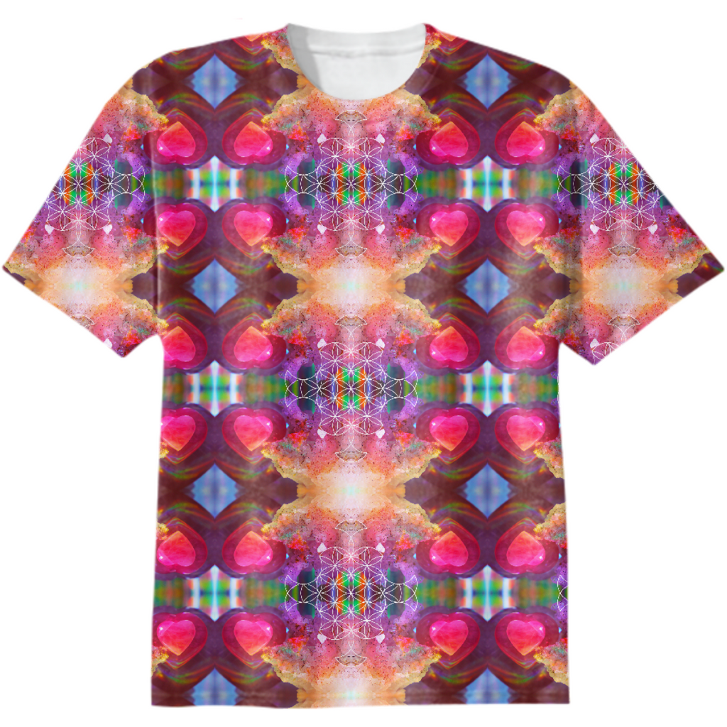 rainbow amethyst and rose quartz crystal rainbow mandala ~ cotton tshirt  ~ design 02