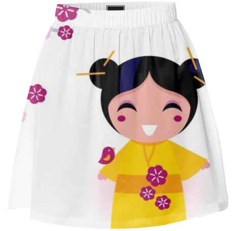 Little cute Geisha yellow on Skirt